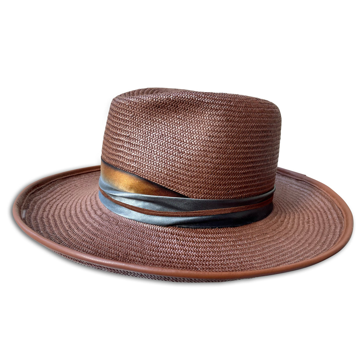  Blink Flange Fedora Hat, perfect for music festivals. Ombre silk trim with suede cord. 