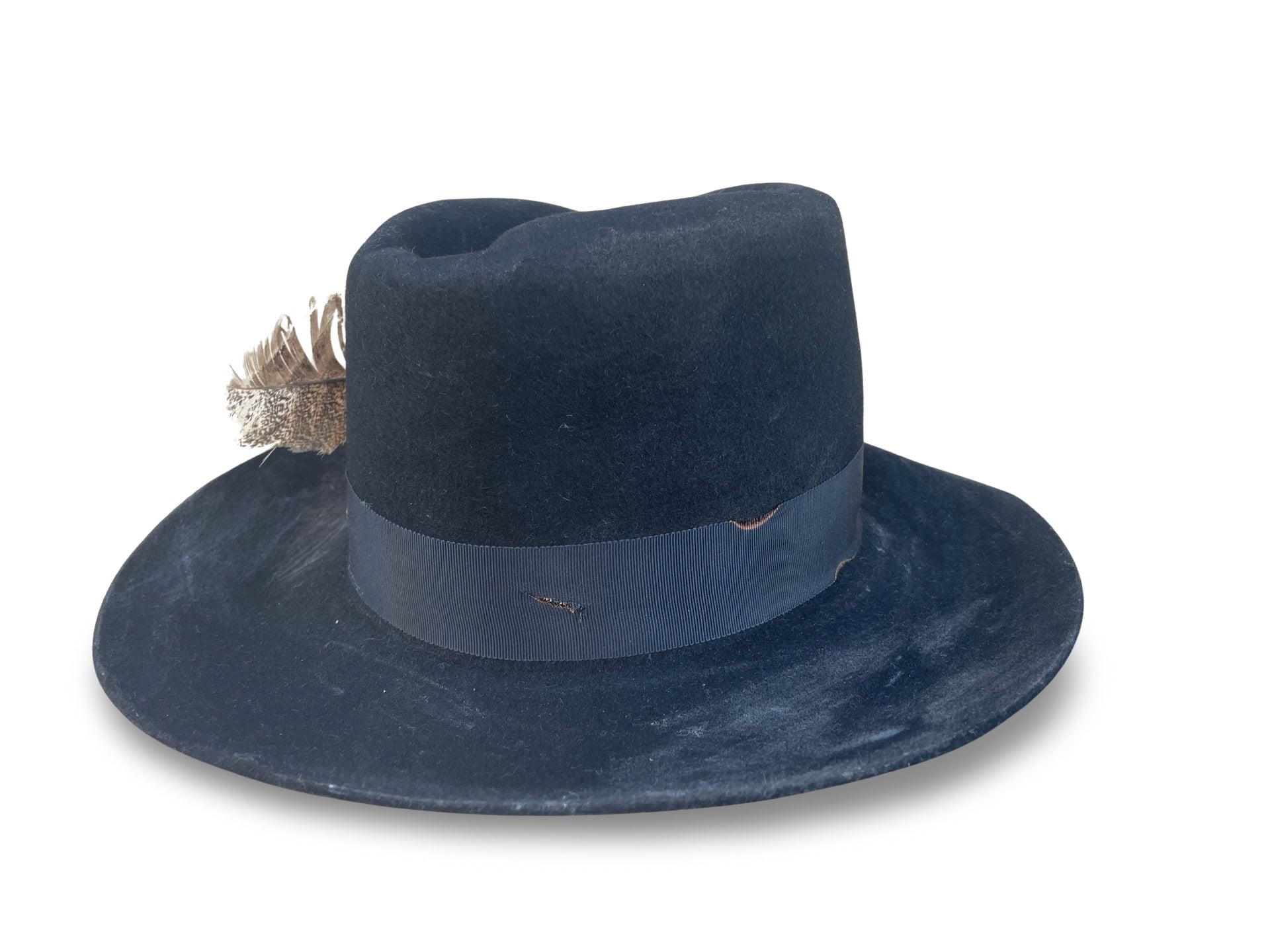 Distressed Top Hat with Distressed Grosgrain Trim