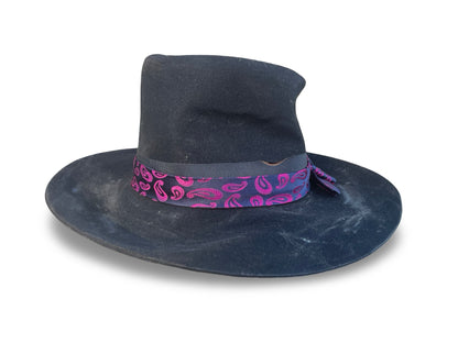 Distressed Top Hat with Distressed trim and Removable Vintage Tie Silk