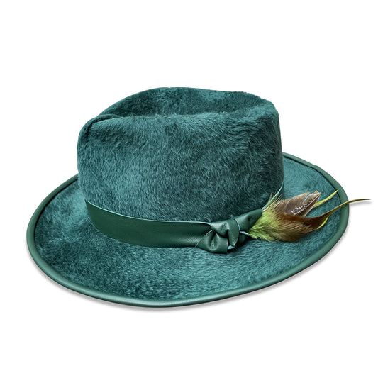 Forest green beaver fedora with leather trim