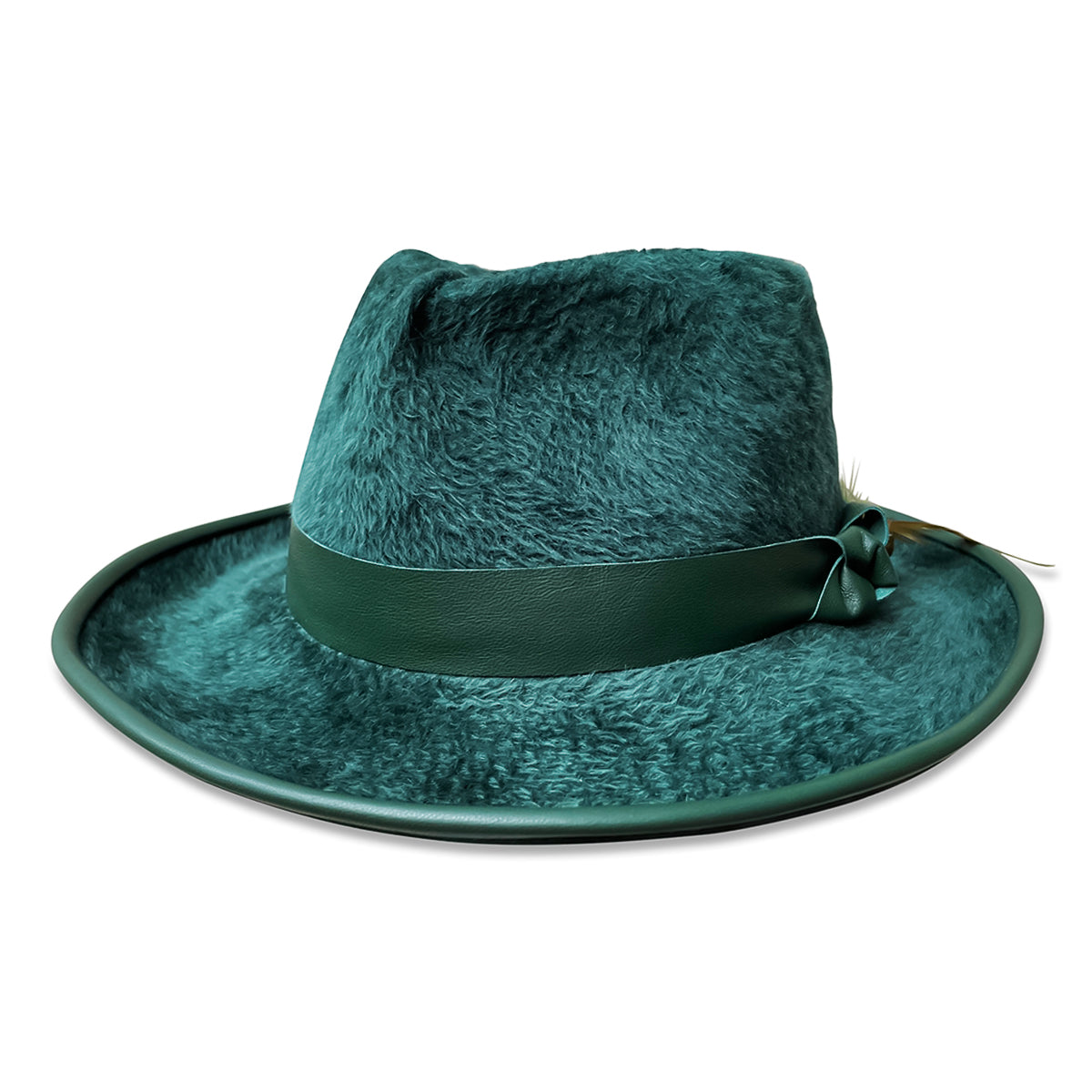 Forest green beaver fedora with leather trim