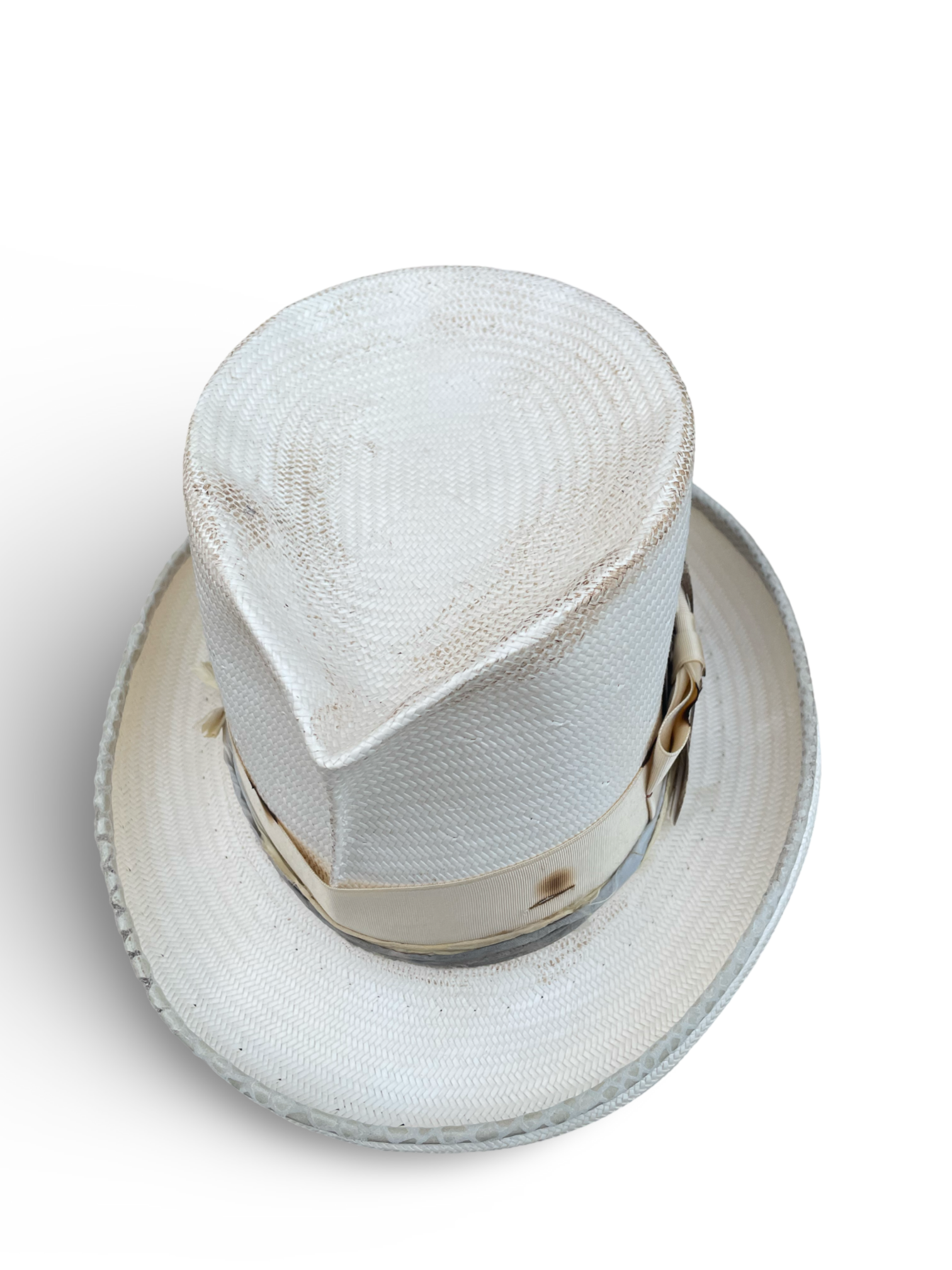 Distressed Ivory Top Hat - top view