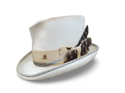 Distressed Ivory Top Hat - left side view