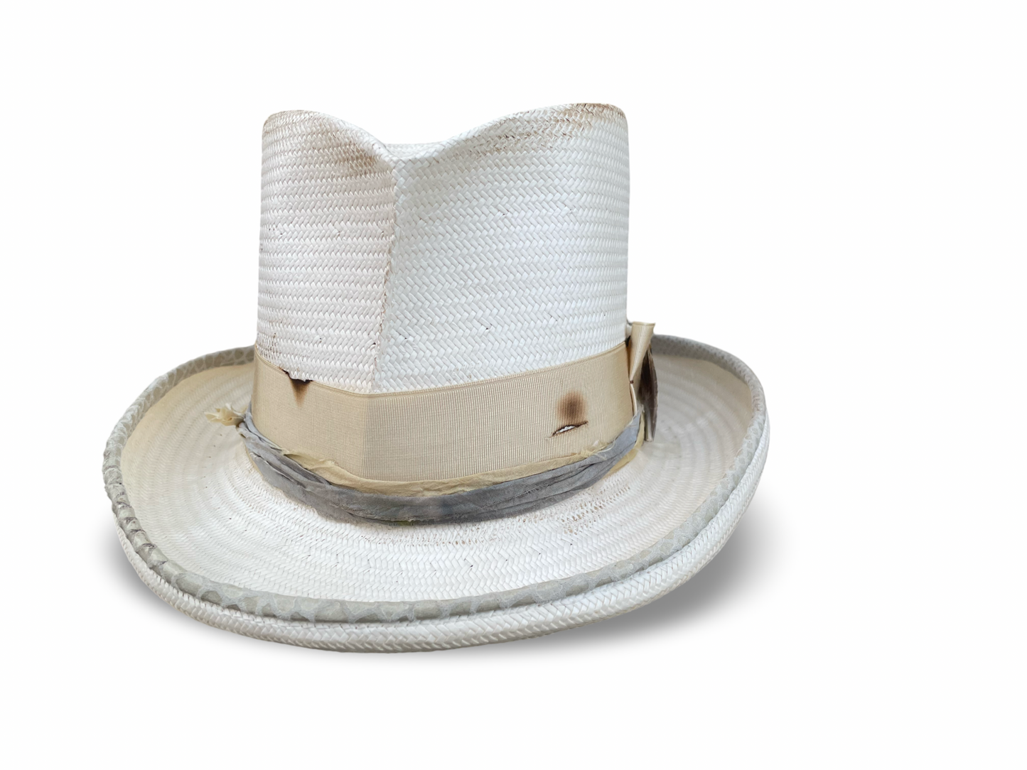 Distressed Ivory Top Hat - Front View