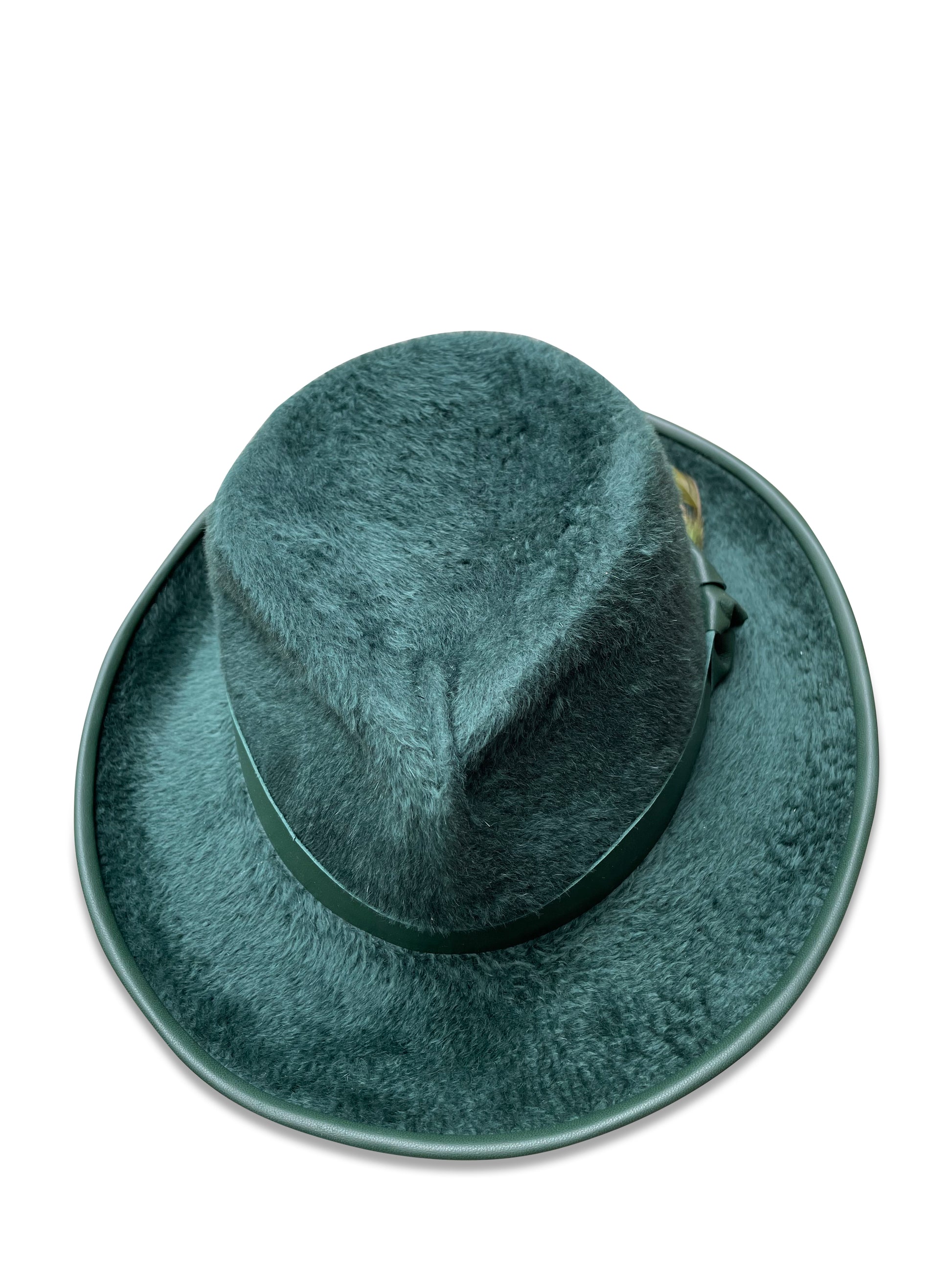 Forest green beaver fedora with leather trim