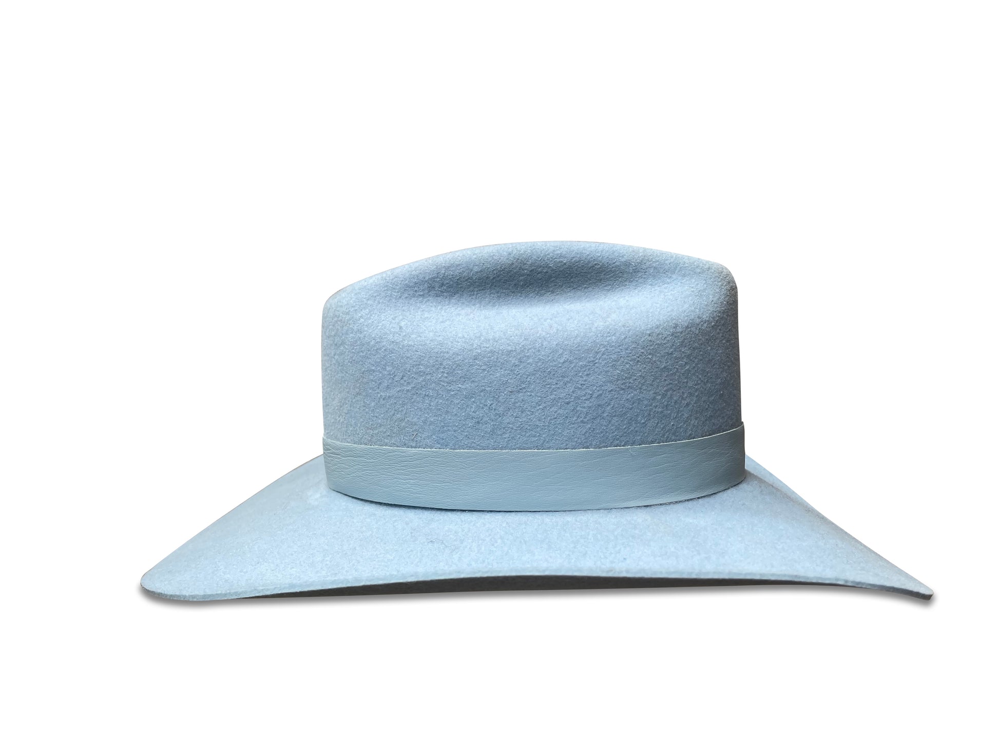 sustainable blue felt cowboy hat made-to-order from Cha Cha's House of Ill Repute in New York City