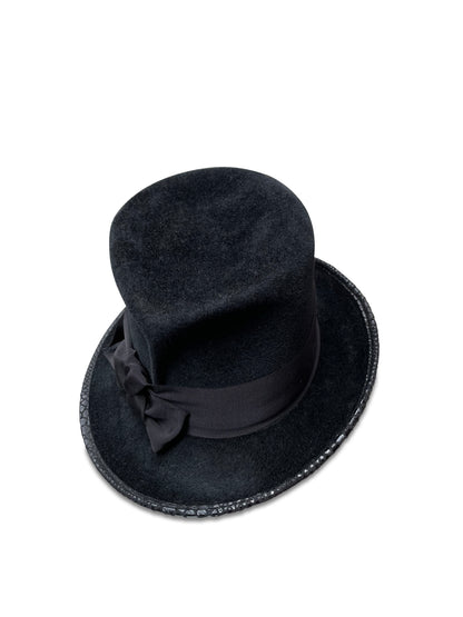 the topedora is a top hat combined with fedora from Cha Cha's House of Ill Repute, a woman-owned millinery in New York City