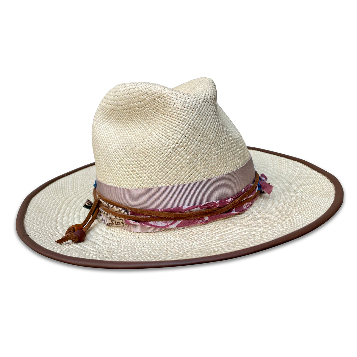 Natural Panama Fedora with leather piping on the brim